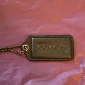 Coach Gray Leather Hangtag with Gold Chain